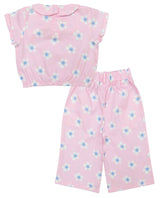 Clothe Funn Girls Floral Printed Cotton Co-Ord Set, Pink Floral AOP