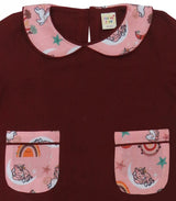 Clothe Funn Girls Full Sleeve Co-Ord Set, Maroon & Peach AOP