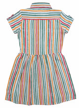 Clothe Funn Girls Multi Stripes Dress, Modern Frock with Belt, Multi Stripes