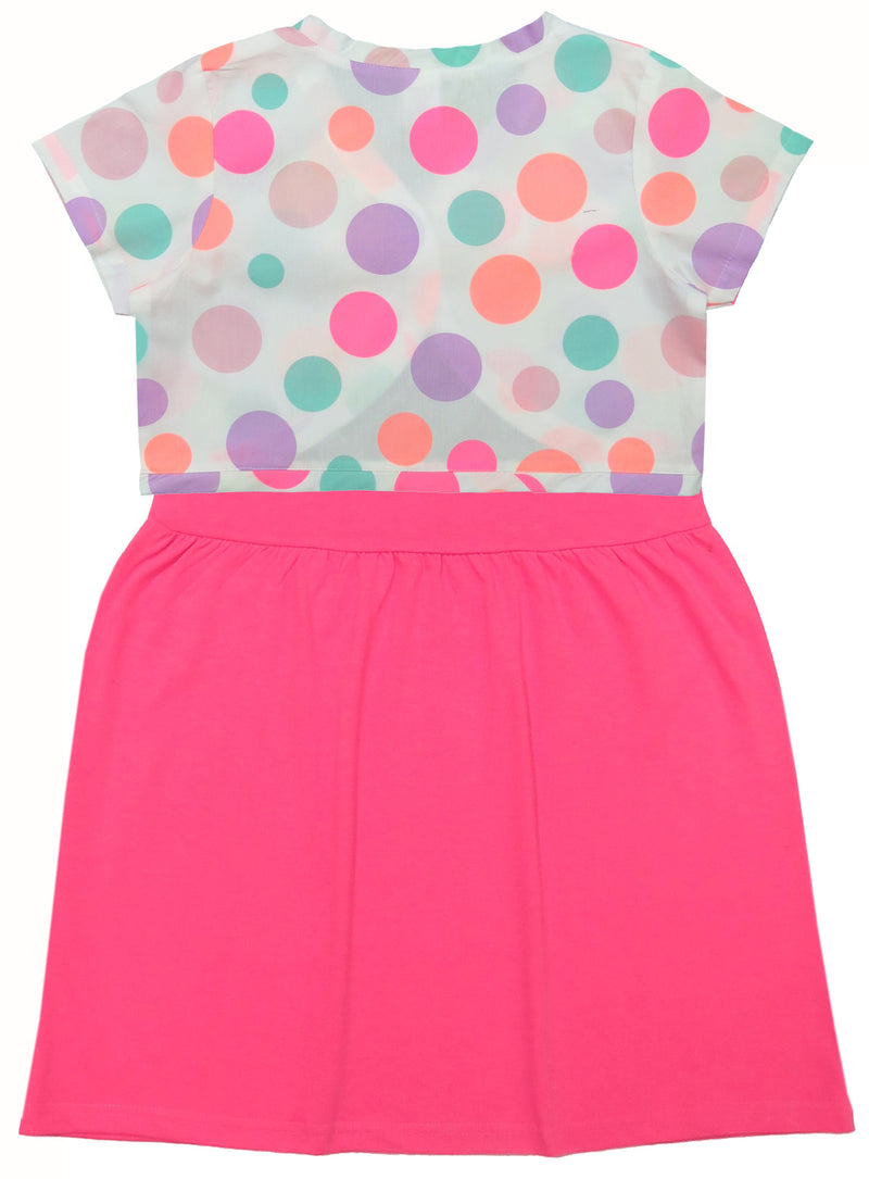 Clothe Funn Girls Short Sleeve Frock, White & Pink