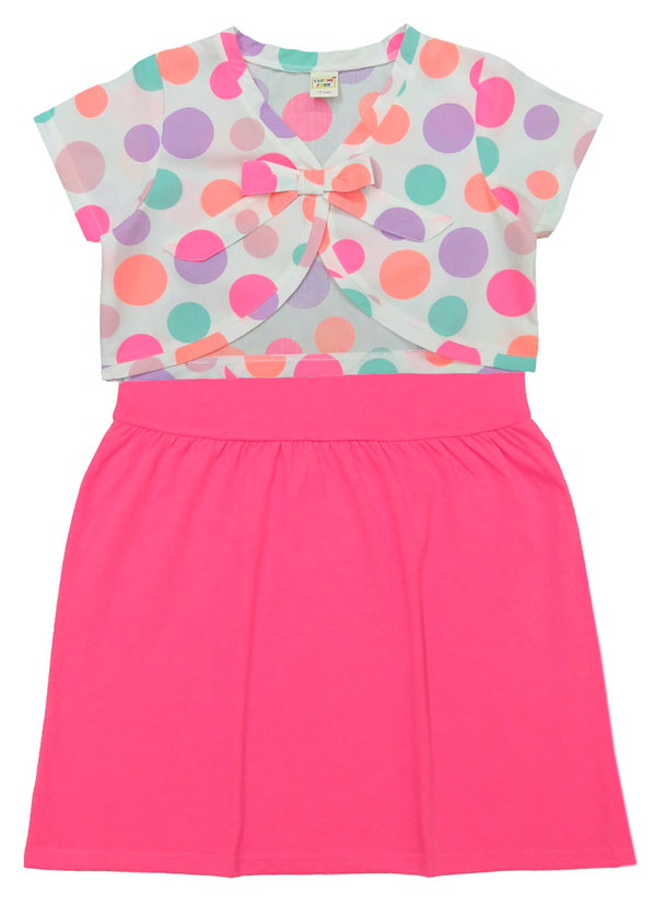 Clothe Funn Girls Short Sleeve Frock, White & Pink