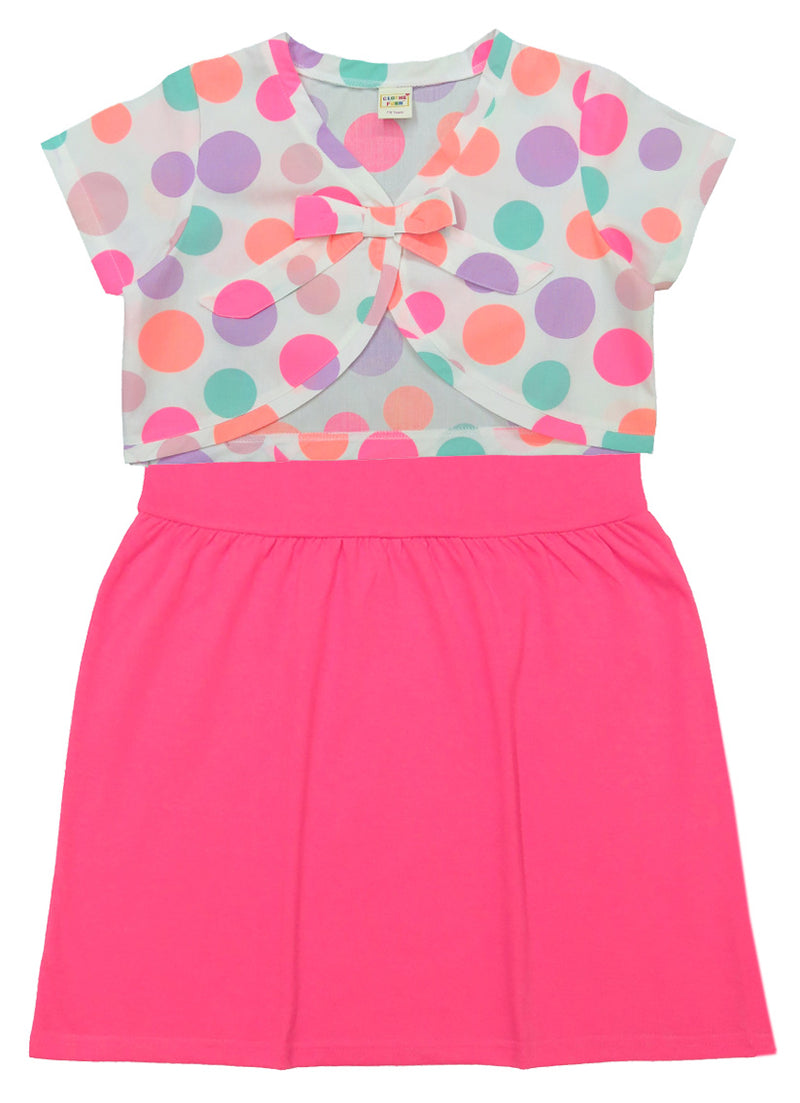 Clothe Funn Girls Short Sleeve Frock, White & Pink