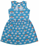 Clothe Funn Girls Fancy AOP Printed Dress, T.Blue Rainbow