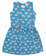 Clothe Funn Girls Fancy AOP Printed Dress, T.Blue Rainbow