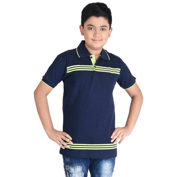 Clothe Funn Boys Polo T-Shirt, Navy (Stripes)