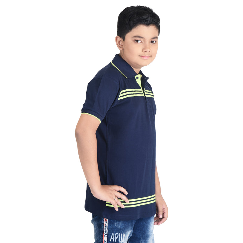 Clothe Funn Boys Polo T-Shirt, Navy (Stripes)