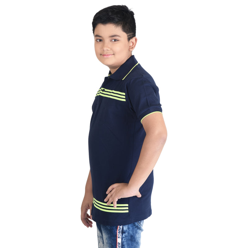 Clothe Funn Boys Polo T-Shirt, Navy (Stripes)
