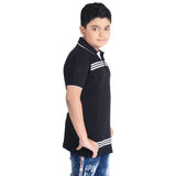 Clothe Funn Boys Polo T-Shirt, Black (Stripes)