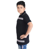 Clothe Funn Boys Polo T-Shirt, Black (Stripes)