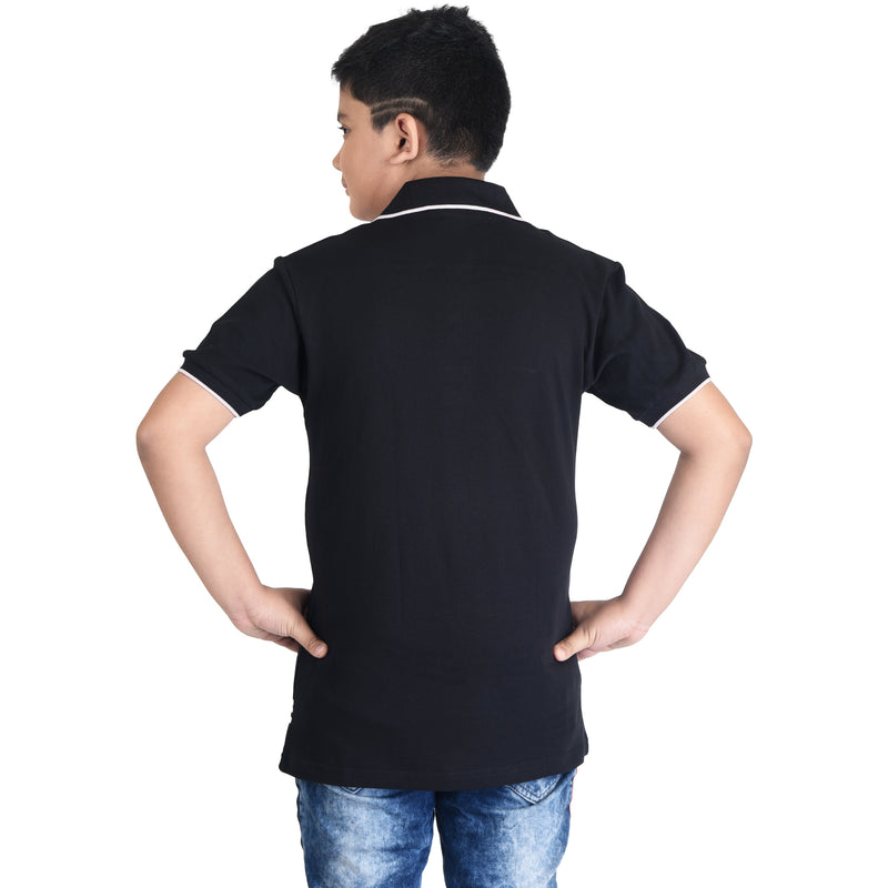 Clothe Funn Boys Polo T-Shirt, Black (Stripes)