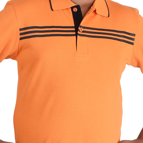 Clothe Funn Boys Polo T-Shirt, Orange (Stripes)