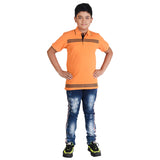 Clothe Funn Boys Polo T-Shirt, Orange (Stripes)