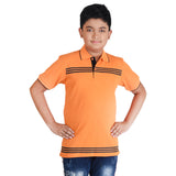 Clothe Funn Boys Polo T-Shirt, Orange (Stripes)