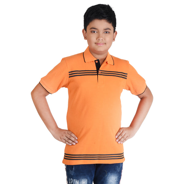 Clothe Funn Boys Polo T-Shirt, Orange (Stripes)