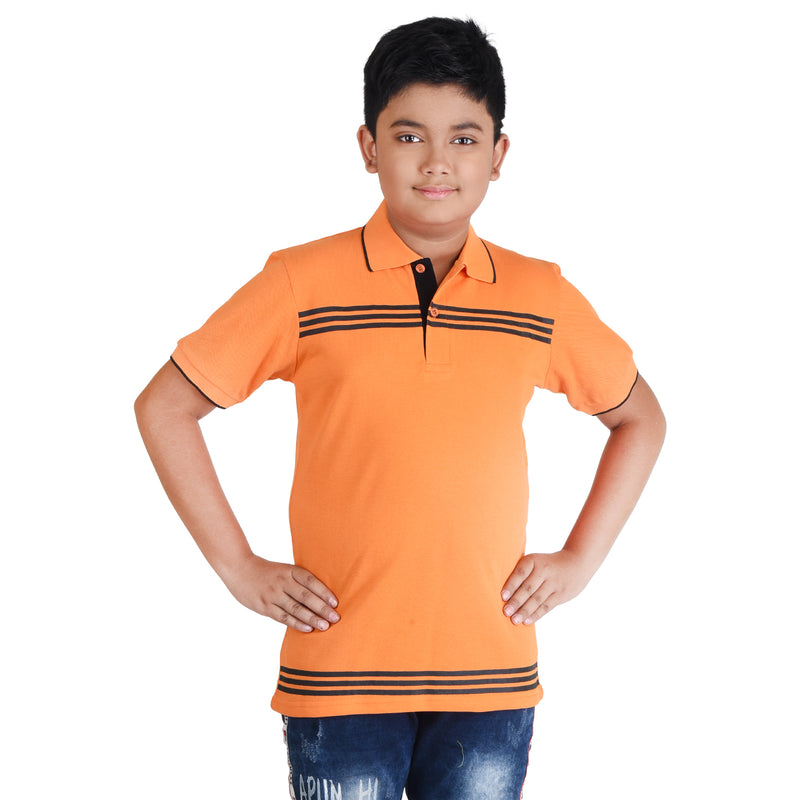 Clothe Funn Boys Polo T-Shirt, Orange (Stripes)