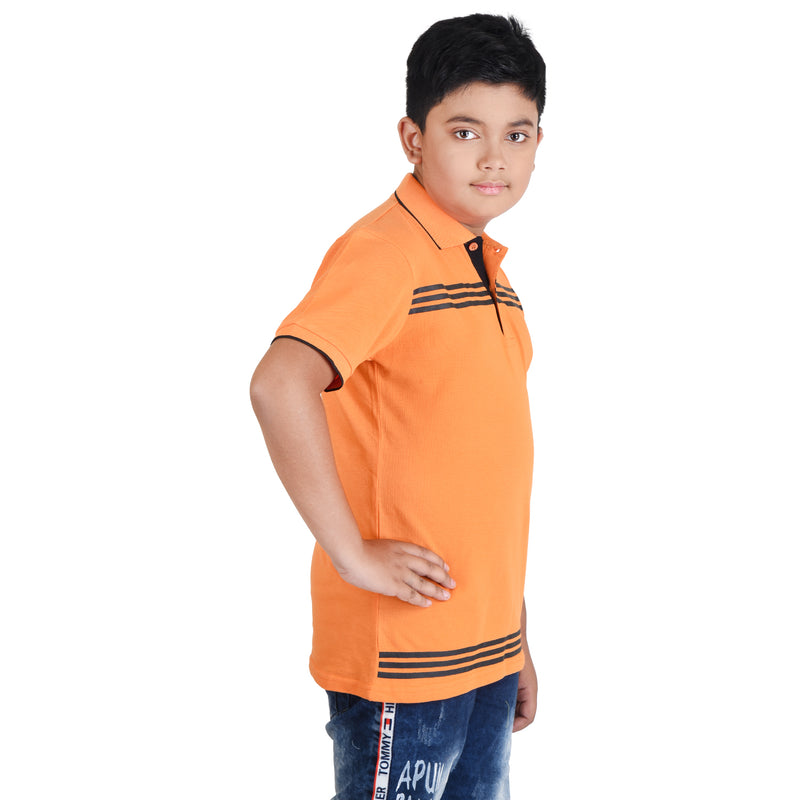 Clothe Funn Boys Polo T-Shirt, Orange (Stripes)