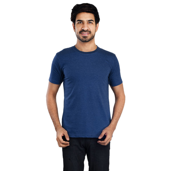 Clothe Funn Men's Round Neck Regular Fit, T-Shirt, Blue Melange