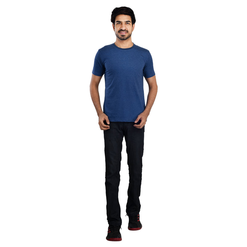 Clothe Funn Men's Round Neck Regular Fit, T-Shirt, Blue Melange