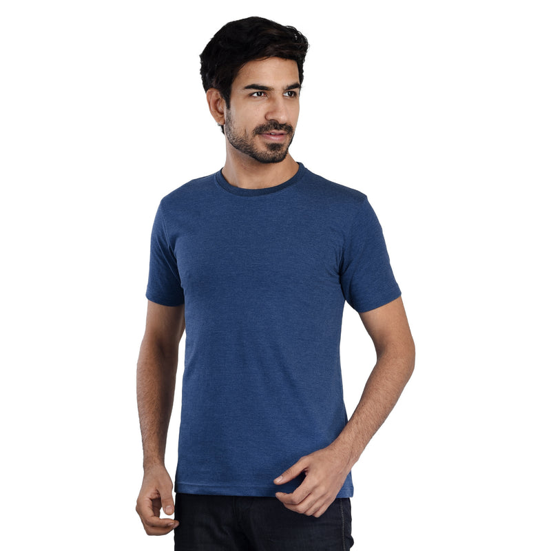 Clothe Funn Men's Round Neck Regular Fit, T-Shirt, Blue Melange