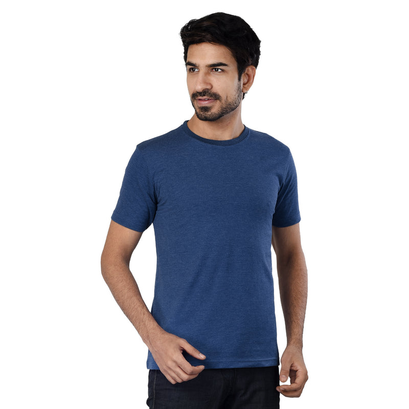 Clothe Funn Men's Round Neck Regular Fit, T-Shirt, Blue Melange