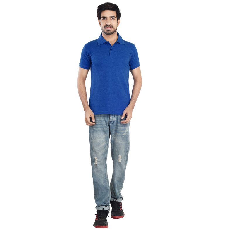 Clothe Funn Men's Polo T-Shirt, Royal Blue Melange