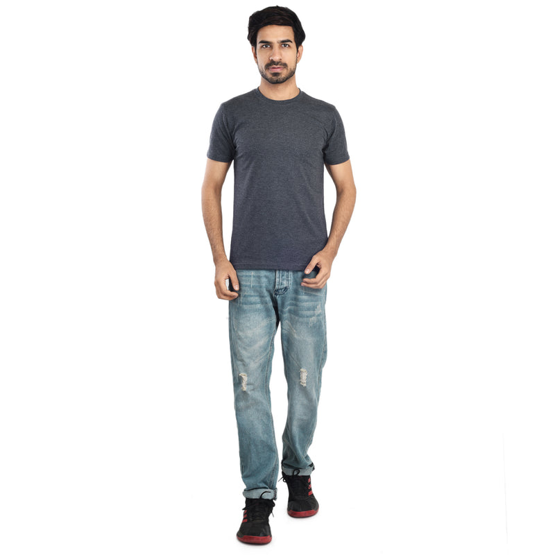 Clothe Funn Men's Round Neck Regular Fit, T-Shirt, Navy Melange