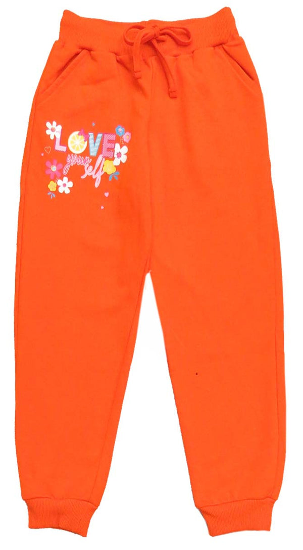 Clothe Funn Girls Track Pant Loop Knit Fabric, Orange & Turq (Pack of 2)