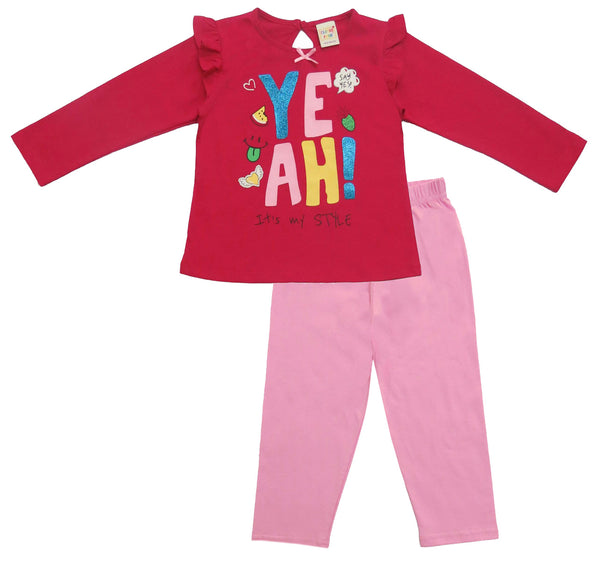 Clothe Funn Baby Girls Co-Ordinate Set, Full sleeve T-Shirts & Full Pant Fuschia & Pink