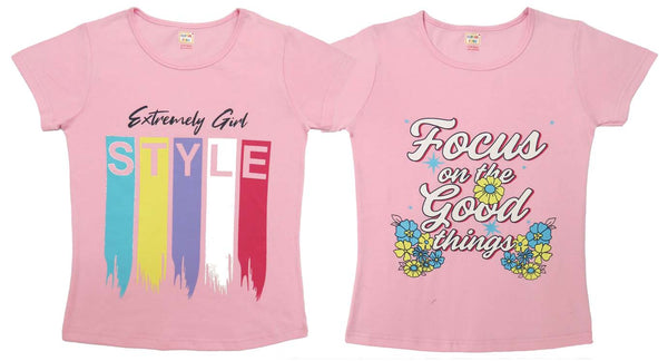 Girls Chest Printed T-Shirts,Pink, Combo:-27 (Pack of 2)