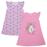 Girls Half Sleeves Nighty Dress, Purple AOP & Pink, (Pack of 2)