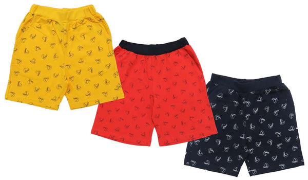 Clothe Funn Boys Regular Shorts Yellow/Black/Coral AOP Combo:-19 (Pack Of 3)