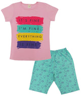 Clothe Funn Girls Nightwear/Girls Co Ord Set, Pink & Mint AOP