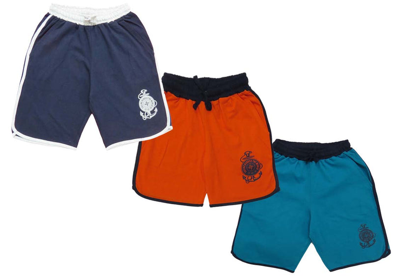 Clothe Funn Boys Regular Shorts Orange, Navy, T.Blue Combo:-16 (Pack Of 3)