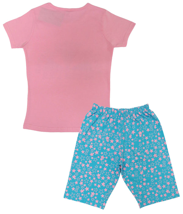 Clothe Funn Girls Nightwear/Girls Co Ord Set, Pink & T.Blue