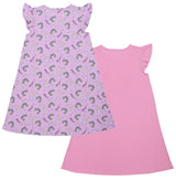 Girls Half Sleeves Nighty Dress, Purple AOP & Pink, (Pack of 2)