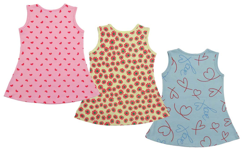 Clothe Funn Baby Girls Sleeveless Printed Frock Combo:-3 Lemon/Pink/S.Blue (Pack Of 3)