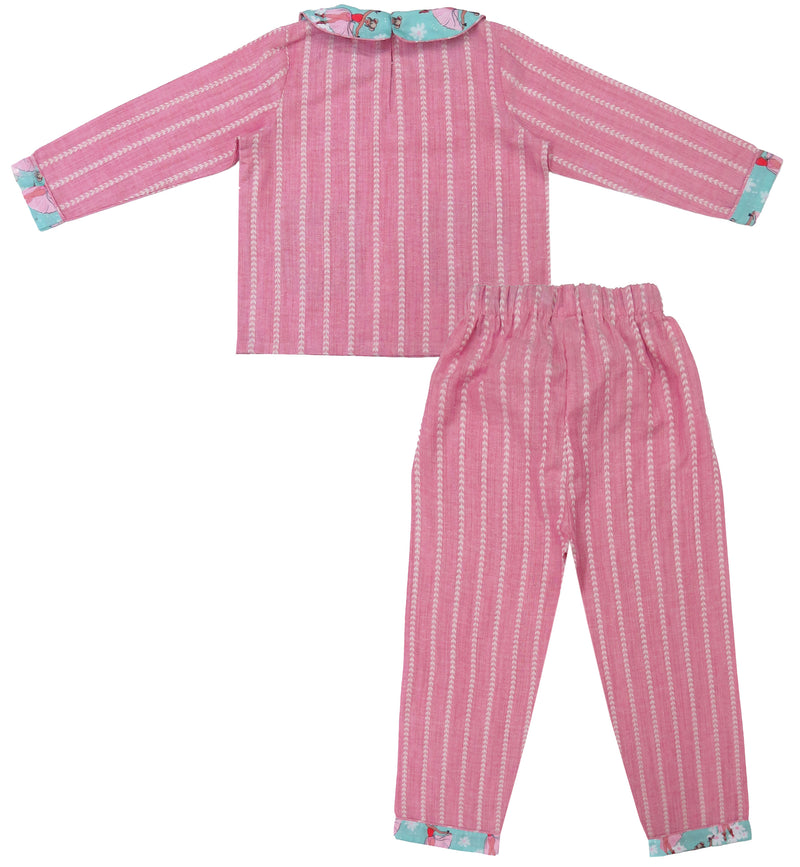 Clothe Funn Girls Full Sleeve Co-Ord Set, Pink & T.Blue AOP