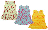 Clothe Funn Baby Girls Sleeveless Printed Frock Combo:-2 Lemon/Sky Blue/Gold(Pack Of 3)