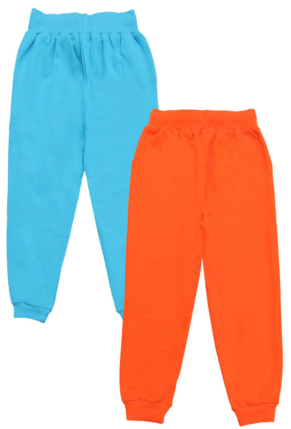 Clothe Funn Girls Track Pant Loop Knit Fabric, Orange & Turq (Pack of 2)