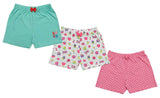 Clothe Funn Girls Printed Hot Shorts, Combo:-9 (White AOP/Pink/Mint) pack of 3