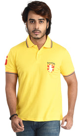 Clothe Funn Mens Polo T-Shirt Embroidery, Yellow