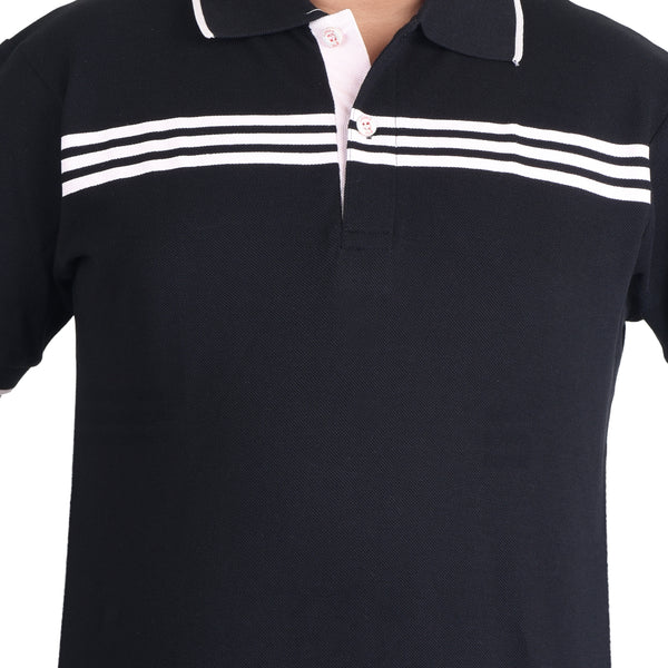 Clothe Funn Boys Polo T-Shirt, Black (Stripes)