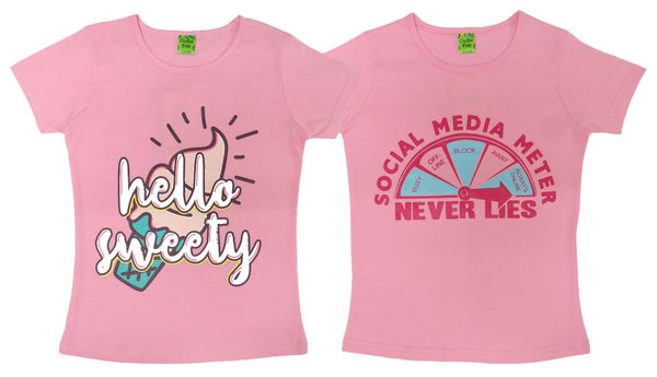 Girls Chest Printed T-Shirts,Pink, Combo:-2 (Pack of 2)