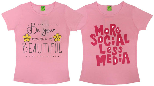 Girls Chest Printed T-Shirts,Pink, Combo:-7 (Pack of 2)