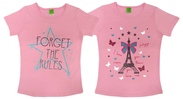 Girls Chest Printed T-Shirts,Pink, Combo:-8 (Pack of 2)