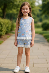 Clothe Funn Girls Butterfly Printed Co-Ord Set, Blue