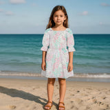 Clothe funn Girls Floral Printed Frock, White