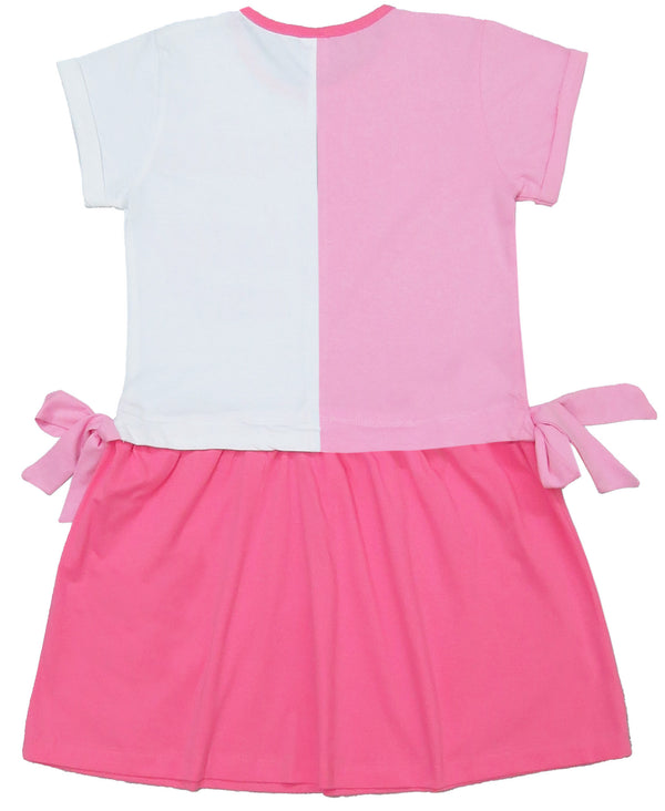 Clothe Fun Girls Fancy Textured Frock With Waist Knott, White & Pink