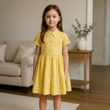 Clothe Funn Girls Cotton Polka Dot Printed Knee-Length Dress, Yellow