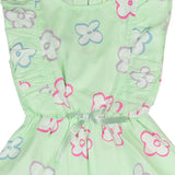 Clothe Funn Girls Cotton Floral Printed Knee-Length Dress with Bow, Green